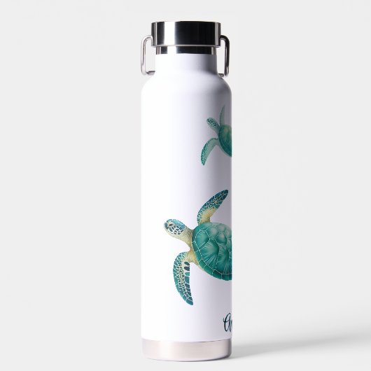 Ocean Blue Zee Turtle Trio Waterverf Waterfles (Voorkant)