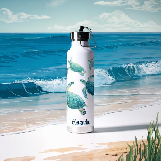 Ocean Blue Zee Turtle Trio Waterverf Waterfles
