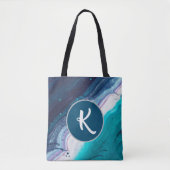 Ocean Blues Abstract Monogram Tote Bag (Voorkant)