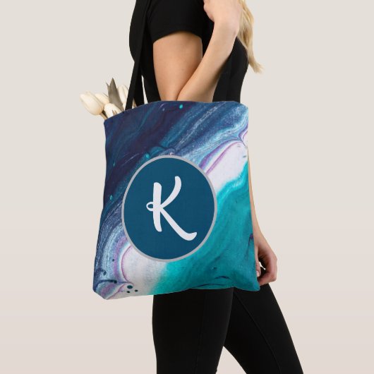 Ocean Blues Abstract Monogram Tote Bag (Dichtbij)