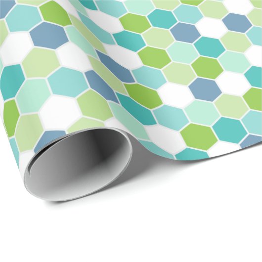 Ocean Blues Honeycomb Geometric Pattern Cadeaupapier (Rol Hoek)