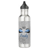 Ocean Blush Blue Glitter Eyes Monogram Waterfles (Rechts)