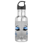 Ocean Blush Blue Glitter Eyes Monogram Waterfles (Voorkant)