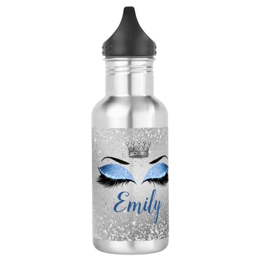 Ocean Blush Blue Glitter Eyes Monogram Waterfles (Links)