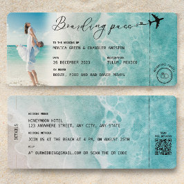 Ocean Boarding Pass Bestemming Bruiloft QR-code Kaart