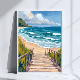 Ocean Boardwalk | Beach Waves Coastal Poster