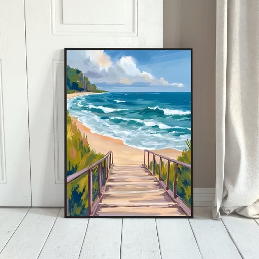 Ocean Boardwalk | Beach Waves Coastal Poster