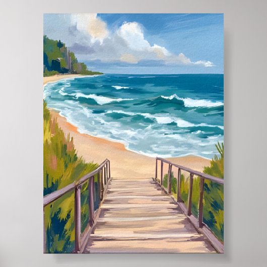 Ocean Boardwalk | Beach Waves Coastal Poster (Voorkant)