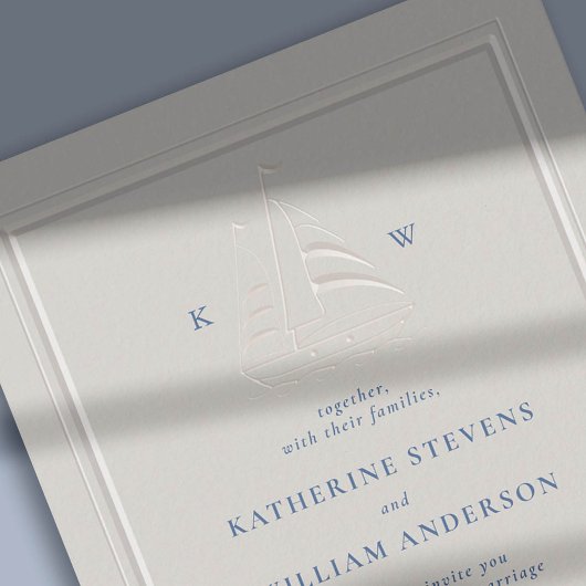 Ocean Boat Faux reliëf Moderne klassieke bruiloft Kaart