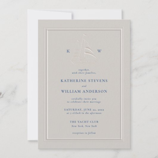 Ocean Boat Faux reliëf Moderne klassieke bruiloft Kaart (Voorkant)