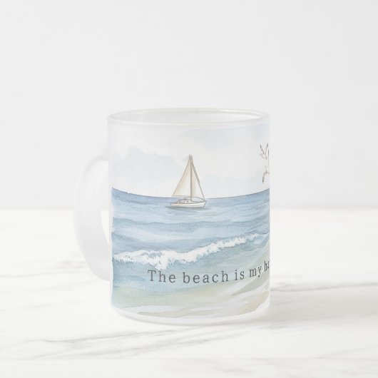 Ocean Boat Sea Birds Sand Beach Matglas Koffiemok (Voorkant links)