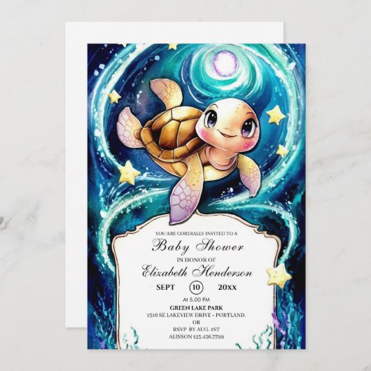 Ocean Boho Turtle Baby shower Kaart (Voorkant / Achterkant)