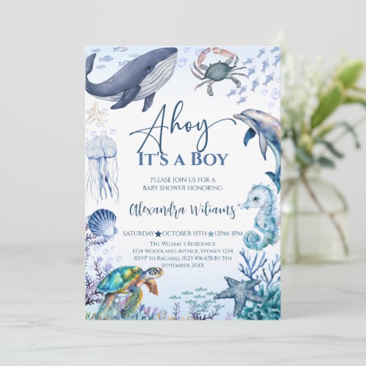 Ocean Boy Baby shower Uitnodiging (Staand voorkant)