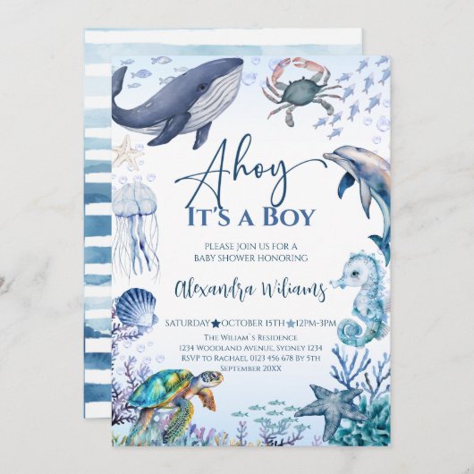 Ocean Boy Baby shower Uitnodiging (Voorkant / Achterkant)