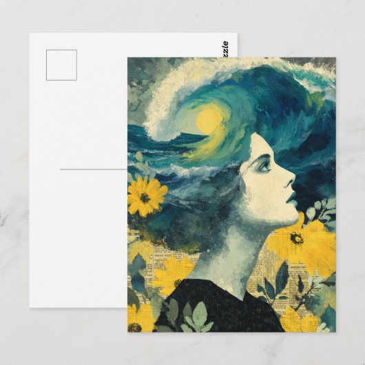 Ocean Brain Waves mixed media Collage Briefkaart (Voorkant / Achterkant)