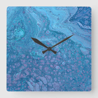 Ocean Breeze 3 Blue Purple Abstract Wall Clock Vierkante Klok