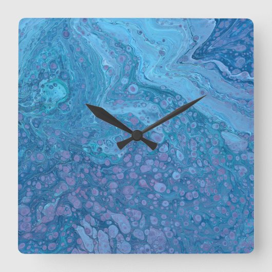 Ocean Breeze 3 Blue Purple Abstract Wall Clock Vierkante Klok (Voorkant)