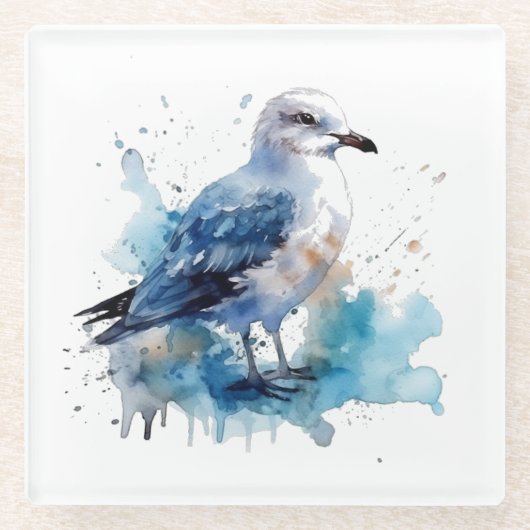 Ocean Breeze: aquarelWSeagull Glazen Onderzetter (Voorkant)