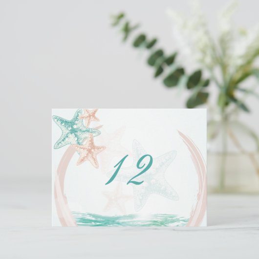 Ocean Breeze Beach bruiloft Table Number Briefkaart (Staand voorkant)