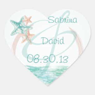 Ocean Breeze Beach Wedding Envelope Seal Hart Sticker