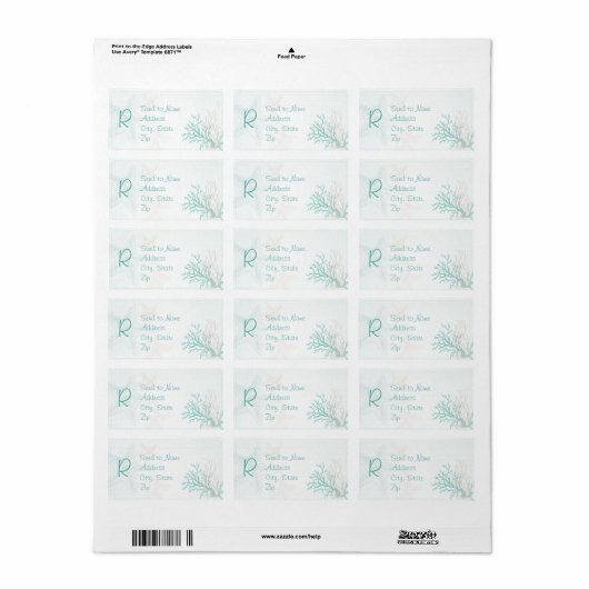 Ocean Breeze Beach Wedding Monogram Etiket (Full Sheet)