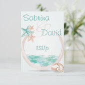 Ocean Breeze Beach Wedding RSVP Kaartje (Staand voorkant)