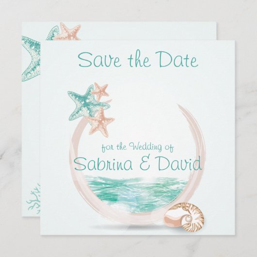 Ocean Breeze Beach Wedding Save the Date (Voorkant / Achterkant)