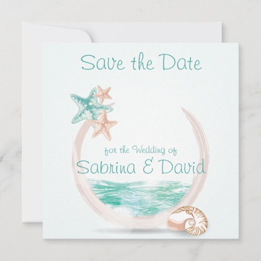 Ocean Breeze Beach Wedding Save the Date (Voorkant)