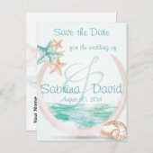 Ocean Breeze Beach Wedding Save the Date Aankondigingskaart (Voorkant / Achterkant)