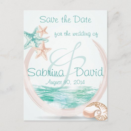 Ocean Breeze Beach Wedding Save the Date Aankondigingskaart (Voorkant)