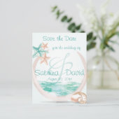 Ocean Breeze Beach Wedding Save the Date Aankondigingskaart (Staand voorkant)