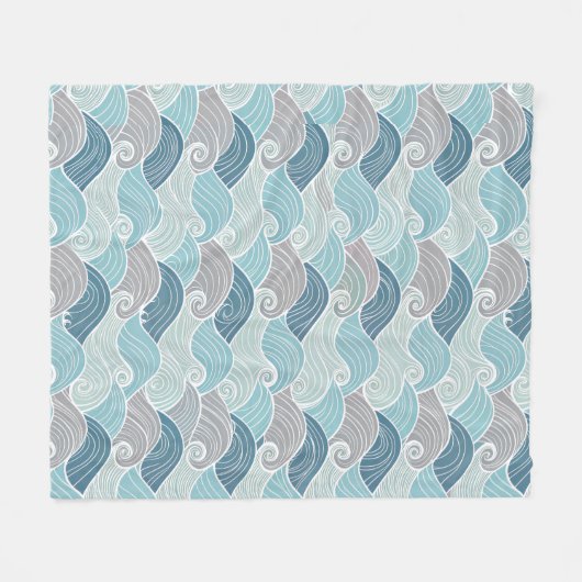 Ocean Breeze Blue & Grey Wave Fleece Throw (Voorkant (Horizontaal))