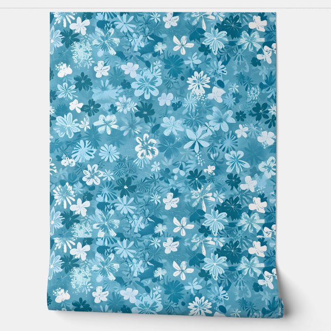 Ocean Breeze Floral Turquoise Botanical Behang (Afrollen)