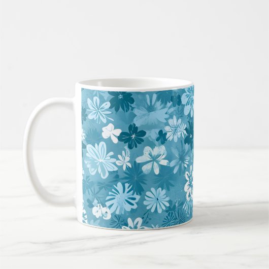 Ocean Breeze Floral Turquoise Botanical Koffiemok (Links)