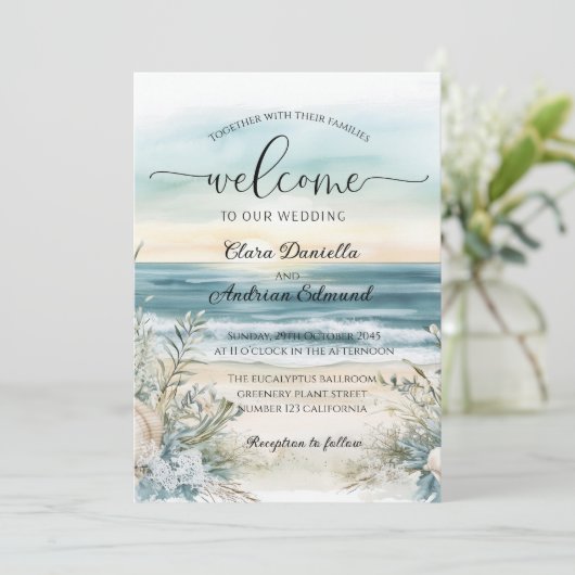 Ocean Breeze Huwelijksuitnodiging Aankondiging (Staand voorkant)
