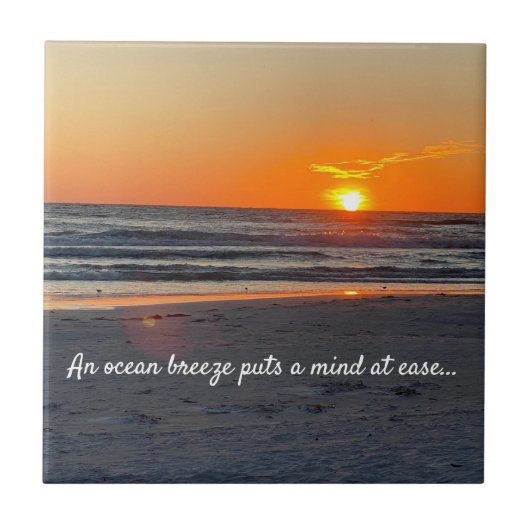 Ocean Breeze Quote met prachtige Sunset Tegeltje (Voorkant)