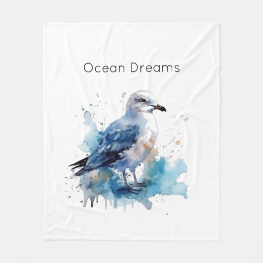 Ocean Breeze: Waterverf Zeemeeuw Fleece Deken (Voorkant)