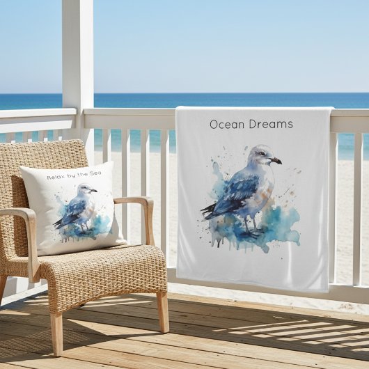 Ocean Breeze: Waterverf Zeemeeuw Fleece Deken