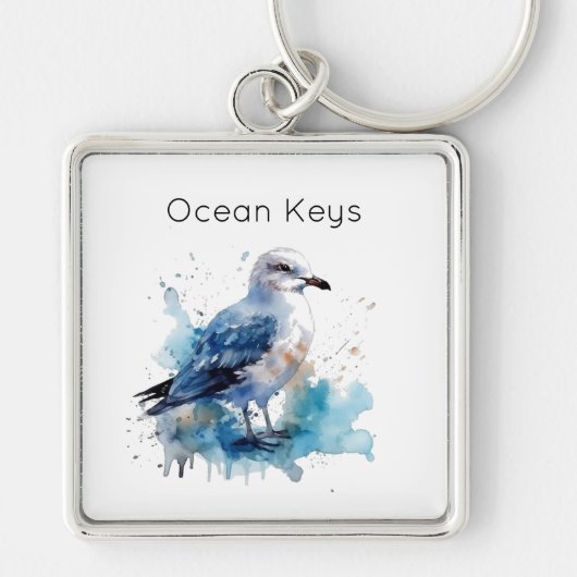 Ocean Breeze: Waterverf Zeemeeuw Sleutelhanger (Voorkant)