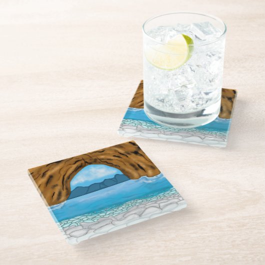 Ocean, Canyon en Mountains Digital Art Glazen Onderzetter (Schuin)