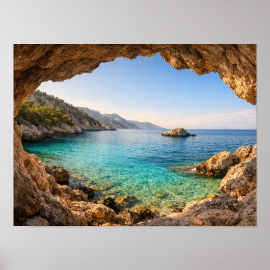 Ocean Cave View Mediterranean Poster - Turquoise (Voorkant)