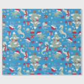 Ocean Christmas Seahorse Santa Octopus Jellyfish Cadeaupapier (Vlak)