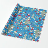Ocean Christmas Seahorse Santa Octopus Jellyfish Cadeaupapier (Uitgerold)
