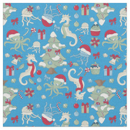 Ocean Christmas Seahorse Santa Octopus Jellyfish Stof