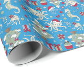 ocean christmas tree seahorse santa octopus cadeaupapier (Rol Hoek)
