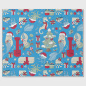 Ocean Christmas zeemeermin zeepaardje Santa Jellyf Cadeaupapier (Vlak)