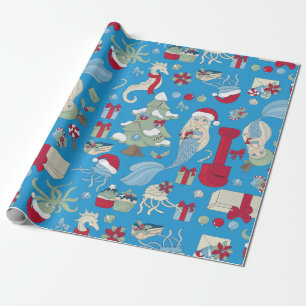 Ocean Christmas zeemeermin zeepaardje Santa Jellyf Cadeaupapier