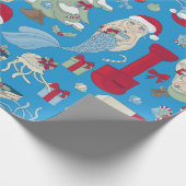 Ocean Christmas zeemeermin zeepaardje Santa Jellyf Cadeaupapier (Hoek)
