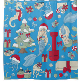 Ocean Christmas zeemeermin zeepaardje Santa Jellyf Douchegordijn