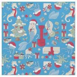 Ocean Christmas zeemeermin zeepaardje Santa Jellyf Stof
